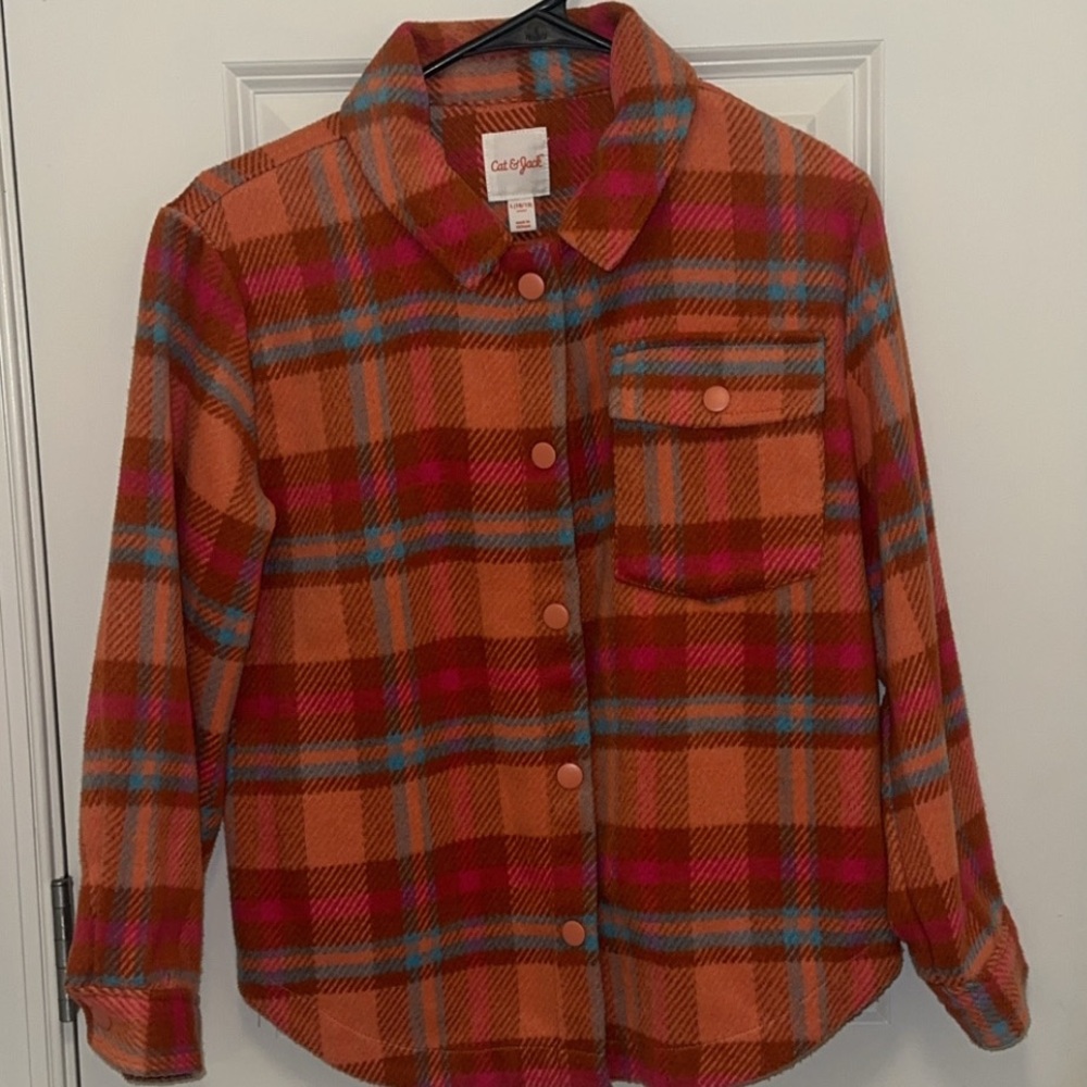 Cat and Jack Girls Flannel Shacket Size Medium Orange